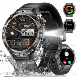 Smartwatch Herren mit Telefonfunktion LED Taschenlampe 600mAh Lange Akkulaufzeit AMOLED Bildschirm IP68 Wasserdicht Herzfrequenz/Schlafmonitor 120 Sportmodi Android iOS Sportuhr für Herren
