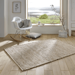 Taracarpet Handweb-Teppich Malmoe Wolle im Skandinavischem Landhaus Design Wohnzimmer Esszimmer Schlafzimmer Flur Läufer beidseitig verwendbar Sand 120x170 cm