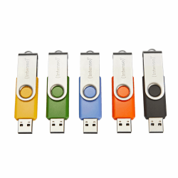 Intenso Basic Line 10x 4 GB USB-Sticks USB 2.0 mit praktischen Beschriftungsetiketten, Gelb, Grün, Schwarz, Blau + Orange, mit silbernem Metallbügel, 10er Pack