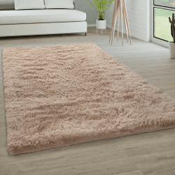 Paco Home Hochflor Teppich Wohnzimmer rutschfest Fellteppich Shaggy Flauschig Weich Modern Kunstfell Fell Imitat Einfarbig, Grösse:80x150 cm, Farbe:Beige