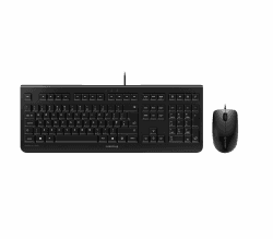 CHERRY DC 2000, Kabelgebundenes Tastatur-Maus-Set, UK-Layout (QWERTY), Plug & Play über je 1 USB-Anschluss, Flaches Design, Symmetrische Maus, Schwarz
