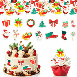 GoldRock Essbare Tortendeko Weihnachten, 60 Stück Weihnachts Esspapier Tortendeko Weihnachten Essbar Cupcake Topper,Weihnachtsmann Muffin Deko,Kuchen Deko Weihnachten,Tortendeko Essbar für Weihnachten Weihnachtstag Tortendeko
