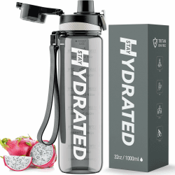 Mevoly Trinkflasche 1L, Wasserflasche BPA-Frei aus Tritan, 1 Liter Trinkflasche Sport Auslaufsicher mit Zeitmarkierung, Sportflasche für Fitnesss, Oudoor, Gym, Schule