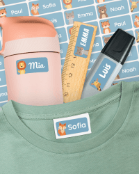 melu kids® Namensaufkleber für Kinder - Kleidung & Gegenstände (60 Stück) Kita/Schule - Namensschilder für Kleidung waschmaschinenfest und personalisiert (blau)