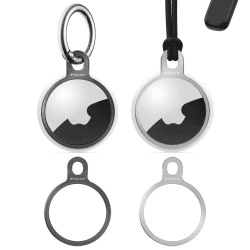 [2er Pack] Stouchi AirTag Schlüsselanhänger Rostfreier Stahl AirTags Hülle Case Holder mit eins Schlüsselanhängern und Riemen Einfache Einrichtung Schlankes Design