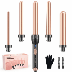 BESTOPE MIX Lockenstab, 5 in 1 Keramik Lockenstab Set mit Verschiedenen Aufsätzen für Große und Kleine Locken, 9-32mm Schnellaufheizung 2 Einstellbare Temperatur für Lange kurze Haare