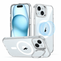 ESR für iPhone 15 Hülle, kompatibel mit MagSafe, Militärnorm Schutz Case, integrierter Versteck Ständer Handyhülle, Kratzfeste Rückseite, Classic-Serie, Klar