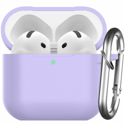 Nemteur für AirPods 4 Hülle 2024, Schützende Silikon Case für AirPods 4th 2024 Skin Front LED Sichtbar Silikon Hülle mit Karabiner, Lavendel