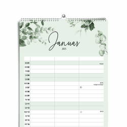 heaven+paper Familienplaner 3 Spalten Eukalyptus grün - Kalender für zwei 2025 mit Feiertagen, Schulferien, Mond - Wandkalender 2025 Paarplaner (42x21cm) Planer vom Familien-Unternehmen aus Bayern