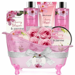 BODY & EARTH 8 tlg. Spa Geschenkset Frauen, Kirschblüten und Jasmin Duft,Schaumbad, Duschgel, Badesalz, Bodylotion, Geburtstagsgeschenk für Frauen, Geschenke für Frauen, Mama, Freundin, Valentinstag