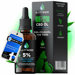 5% CBD Öl für Hunde & Katzen - FÜR GROß & KLEIN - Hanföl für Hunde & Katzen - Deutsche Qualitätsmarke - Cannabis Öl - CBD Öl Hund 5 Prozent - 10ml - 250 CBD Tropfen - BLATTWERK