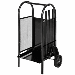 tectake® Kaminholzwagen mit Schaufel, Schürhaken und Besen