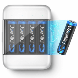 Lithium AA Akku 4 stück mit Ladegerät, wiederaufladbare AA Mignon Akkus, 3000mWh hohe Kapazität 1.5V AA Batterien, Li-ion AA mit Ladegerät, [2 in 1] Ladung-Aufbewahrung Integriertes AA Ladegerät