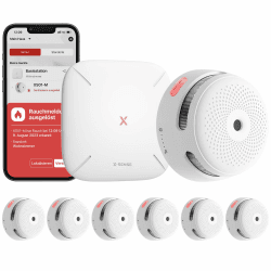 X-Sense Smart Rauchmelder XS01-M mit SBS50 Basisstation, TÜV-Zertifiziert, Funkrauchmelder mit WLAN, vernetzbarer Feuermelder, kompatibel mit der X-Sense Home Security App, FS61, 6 Stück