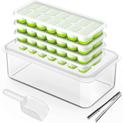 DOQAUS Premium Eiswürfelform mit Deckel und Behälter Eiswürfelbehälter Eiswürfelbereiter 4 PACK LFGB-Zertifizierte BPA-Freie Eiswürfel maker für Babybrei, Whisk, Fruity, Grün