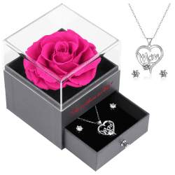 Eaprala Beste Mama der Welt-Muttertagsgeschenke, Echte Rose für Mama, Ewige Rose mit Halskette,Mama-Geschenke, Muttertag, Geburtstag, Jahrestag, Weihnachtsrose, Geschenke für Mama.Heißes Rosa