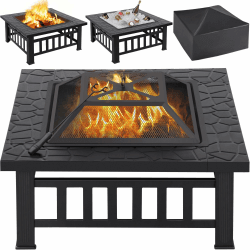 Yaheetech Feuerschale mit Funkenschutz, 3 in 1 Feuerstelle Feuerkorb mit Schürhaken, Fire Pit Feuerschalen für den Garten/Heizung/Terrasse/Camping, Schwarz