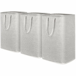 Lifewit 80L Wäschekorb aufrecht, zusammenklappbarer wasserdichter großer Wäschekorb mit leicht zu tragenden verlängerten Griffen für Kleidung, Handtücher, Spielzeug, Grau, 3 Packungen