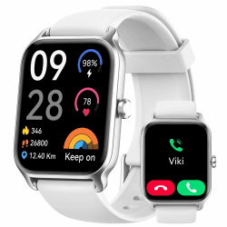 Smartwatch Damen Herren mit Telefonfunktion & Alexa, 1,8" Fitnessuhr mit Herzfrequenz SpO2 Stress Schlafmonitor, Schrittzähler Uhr, 100 Sportmodi, IP68 Wasserdichte Sportuhr für Android iOS Weiß