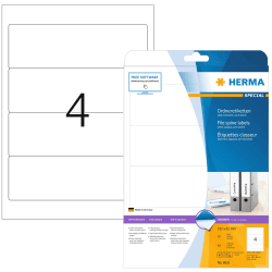 HERMA 8621 Ordnerrücken Etiketten kurz breit, 10 Blatt, 192 x 61 mm, 4 pro A4 Bogen, 40 Stück, selbstklebend, bedruckbar, blickdicht, blanko Papier Ordneretiketten Rückenschilder Aufkleber, weiß