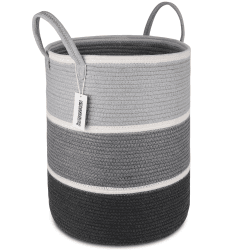 KINGSUSLAY Woven Wäschekorb mit Griffen - Große Baumwolle Seil Wäschekorb Bin für Decke, schmutzige Kleidung, Zubehör, Weihnachtsgeschenke,Spielzeug Storage- 41x51CM(Grau & Weiß)