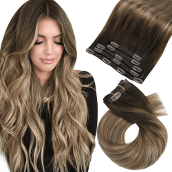 Moresoo Clip in Extensions Echthaar Haarverlängerung Clip in Extensions Balayage Dunkelbraun bis Goldbraun mit Blond Extensions Echthaar Clip in Remy 80 Gram 25cm 5pcs #4/10/16 25 cm #4/10/16