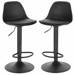 EUGAD Barhocker 2er Set Gepolsterter Drehhocker mit Luftheber-Design, Kunstleder Barstuhl mit Lehne Küchen, Höhenverstellbar Schwarz, 0651BY-2