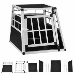 Juskys Alu Hundetransportbox M - 69x54x51 cm - Auto Hundebox robust & pflegeleicht - Gittertür verschließbar - Aluminium Transportbox für Hunde