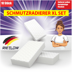 Rietlow® Schmutzradierer Wand 10er Set - Universal Zauberschwamm mit zweifacher Dichte und verbesserter Oberflächenstruktur - Radierschwamm für weiße Wände, Tapeten, Schuhe und Böden - Magic Eraser