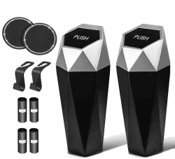 Guidre 2 Stück Auto-Mülleimer mit Deckel,klein,Auto-Becherhalter,Mini Auto Mülleimer Getränkehalter,Tragbare Auto Mülleimer,Der Konsole Oder Auto TürMülleimer,passend für für Auto Home Küche Office