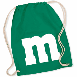 Alsino Turnbeutel mit M&M-Motiv – Perfekt für Karneval, Fasching, Festivals & Alltag – Lustiger Stoffbeutel für Erwachsene & Kinder – Praktische Sporttasche, Gym-Bag & Kostüm Accessoire Grün