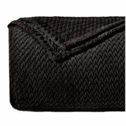 Dreamzie - Flauschig Fleecedecke 130 x 150 cm - Kuscheldecke Mikrofaser 100% Polyester 260gsm - Decke Sofa mit Fischgrätmuster und weicher Haptik - Schwarz
