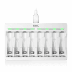 EBL Akku Ladegerät für AAA AA NI-MH, NI-CD Akkus 8 Fach Batterie Ladegerät, Schnell Ladegerät mit LED Anzeige Typ 9010