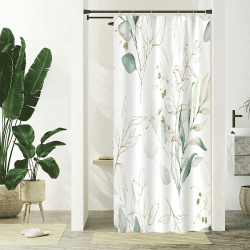 Uiiooazy Duschvorhang Eukalyptus, Duschvorhang Grün Blätter Pflanzen Textil Duschvorhänge Anti-Schimmel Wasserdicht Polyester Stoff Blickdicht Waschbar Bad Vorhang mit Haken für Badzimmer 90x180cm Green 08 H180 x B90 cm (1er Pack)