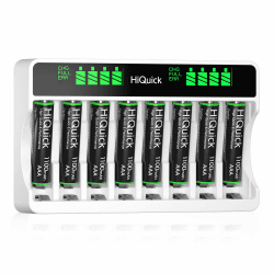 HiQuick Akku Ladegerät mit AAA Akku 8 Stück, für Mignon AA, Micro AAA NI-MH wiederaufladbar Batterien, 8-Ladeplatz mit LCD Anzeige HiQuick Akku aa AAA ladegerat mit AAA Akku 8 Stück