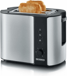 SEVERIN Automatik-Toaster, mit Brötchenaufsatz, hochwertiger Edelstahl Toaster zum Toasten, Auftauen und Erwärmen, 800 W, Edelstahl-gebürstet/schwarz, AT 2589