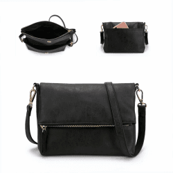 Gladdon Umhängetasche damen,Schultertasche mit Reißverschluss, Crossbody Tasche, Leder Handtasche Klein, Daypack… Schwarz
