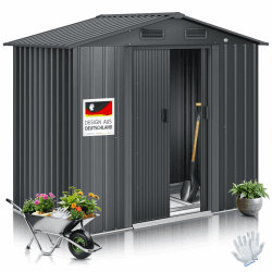 KESSER® XL Metall Gerätehaus 4,2m³ mit Fundament | Inkl. Arbeitshandschuhe | 195x131x186cm | 2X Schiebetür & Fundament | Geräteschuppen | Gartenhaus Schrank | Satteldachdach Garten Schuppen Anthrazit