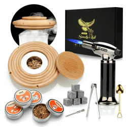 Cocktail Smoker Kit, Whisky Steine, Flambierbrenner, Vatertagsgeschenk, Old Fashioned Whiskey Smoker Drinks Kit, Cocktail Zubehör Für Getränke, Bourbon-Buche(Butan Nicht inbegriffen)