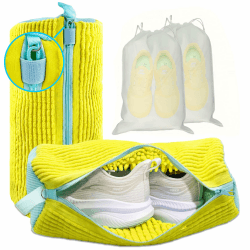 XXL Schuhwaschbeutel Waschmaschine - 2er-Pack Wiederverwendbar Schuhe Waschbeutel, 360° Tiefenreinigung für Sneaker, Tennisschuhe und Slippers, Inkl. 2 Staubdicht Schuhsack (Gelb)