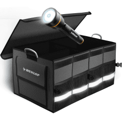 Dunlop Kofferraumtasche Auto Kofferraum Organizer - Hochfeste faltbare Auto Organizer Box mit Notfall Taschenlampe I Auto Zubehör Innenraum Kiste in Autoausrüsterqualität I Car Box Boxen Taschen