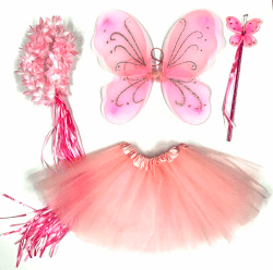 Tante Tina Schmetterling Kostüm Mädchen - 4-teiliges Mädchen Kostüm Schmetterling mit Tüllrock, Flügel, Zauberstab und Haarkranz - Rosa - geeignet für Kinder von 2 bis 8 Jahren Rosa mit Haarkranz (Farbton Kann Leicht Variieren)
