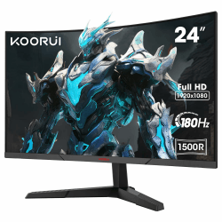 KOORUI 24 Zoll Curved Gaming Monitor, FHD 1080p, 1ms Reaktionszeit,180Hz Bildwiederholraten, HDMI 2.0/DP 1.2, 250cd/m² Helligkeit