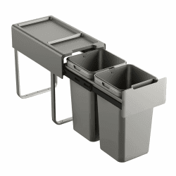 SVITA EM2x14 Einbaumülleimer 28L (2x14L) 2 Fächer mit Deckel Mülltrennsystem 2fach Küche Unterschrank Abfalleimer ausziehbar Grau