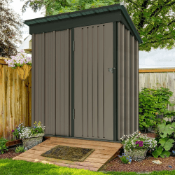 UDPATIO Metall Gartenhaus mit 1.5 m², Pultdach - 162 x 92 x 180 cm für den Außenbereich, Geräteschuppen, Fahrradgarage, Verzinkter Stahl mit Abschließbarer Tür für Hinterhof,Braun