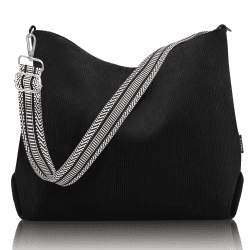 Prite Shopper Tasche Damen Groß Cord Tasche Tote Bag mit Verstellbarem Schultergurt für College Schule Arbeit Reisen Einkaufen Schwarz