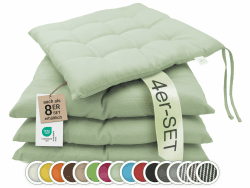 ZOLLNER 4er Set Sitzkissen in 40x40cm - gemütliche Stuhlkissen mit Bindebänder - waschbar bis 30°C - in lindgrün - Oeko Tex® Zertifiziert