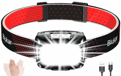 Blukar LED Stirnlampe Wiederaufladbar, 2000 Lumen Ultra Kopflampe Stufenlos Dimmbar mit 8 Modi, Sensor & Rotlicht, IPX5 Wasserdicht Mini Stirnleuchte für Erwachsene, für Joggen, Camping, Angeln