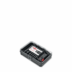 Kistenberg Batterie Aufbewahrungsbox KBBT Organizer inkl. Batterietester Akkutester Batterieprüfgerät BT-168, 85x Steckplätze AA, AAA, C, D, 9V Block transparenter Deckel Wandmontage 295x195x70mm