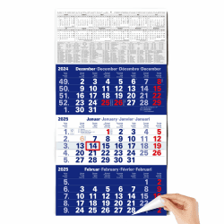 TOBJA 3 Monatskalender 2025 Wandkalender mit Schieber - "Blau" Kalender 2025 Wandkalender | FSC-zertifiziert, mit Schulferien, Feiertagen & Jahresübersicht | Großformat 56x30 cm (gefalzt!)